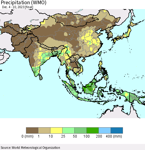 Asia Precipitation (WMO) Thematic Map For 12/4/2023 - 12/10/2023