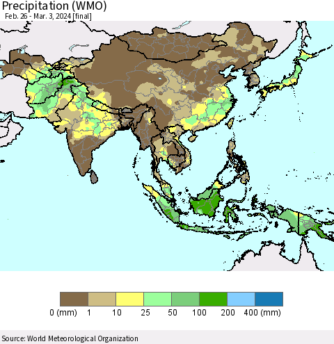 Asia Precipitation (WMO) Thematic Map For 2/26/2024 - 3/3/2024