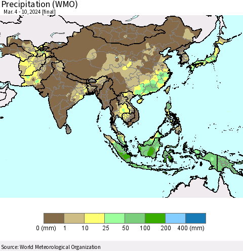 Asia Precipitation (WMO) Thematic Map For 3/4/2024 - 3/10/2024