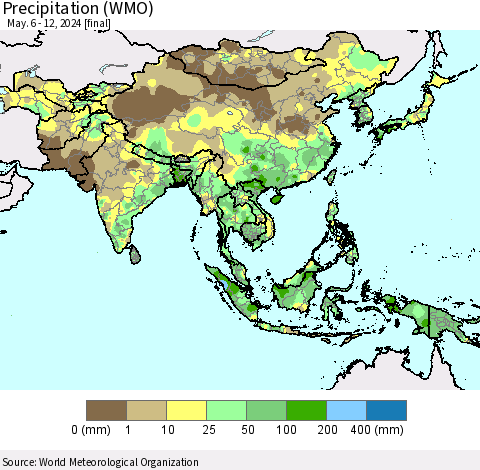 Asia Precipitation (WMO) Thematic Map For 5/6/2024 - 5/12/2024