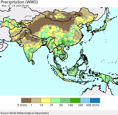 Asia Precipitation (WMO) Thematic Map For 5/13/2024 - 5/19/2024