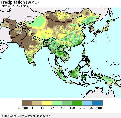 Asia Precipitation (WMO) Thematic Map For 5/20/2024 - 5/26/2024