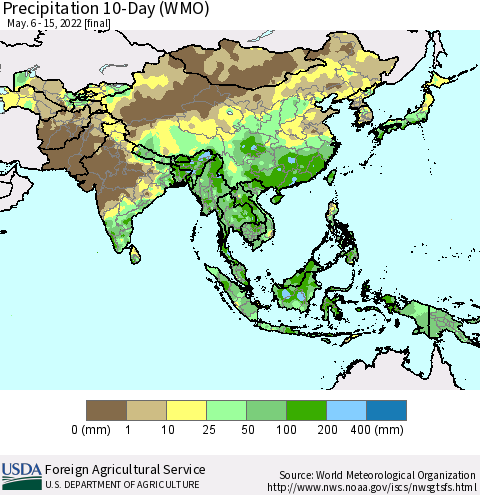 Asia Precipitation 10-Day (WMO) Thematic Map For 5/6/2022 - 5/15/2022