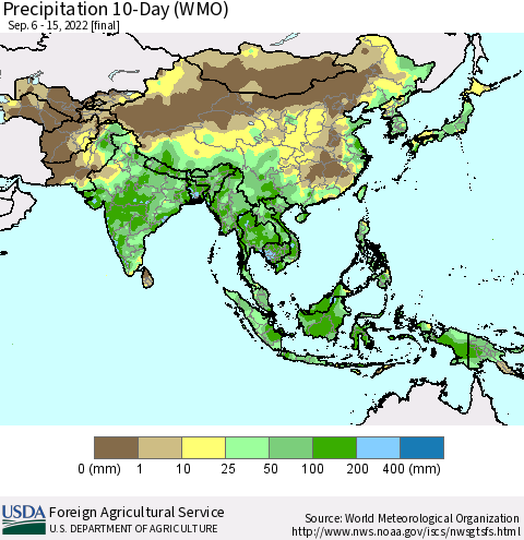 Asia Precipitation 10-Day (WMO) Thematic Map For 9/6/2022 - 9/15/2022