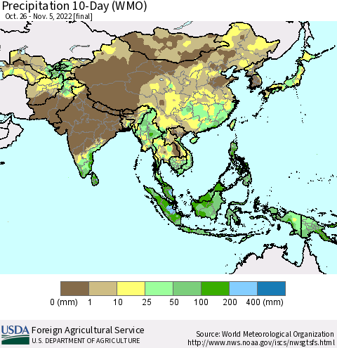 Asia Precipitation 10-Day (WMO) Thematic Map For 10/26/2022 - 11/5/2022