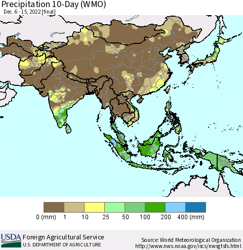 Asia Precipitation 10-Day (WMO) Thematic Map For 12/6/2022 - 12/15/2022