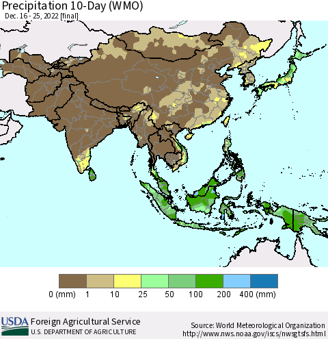 Asia Precipitation 10-Day (WMO) Thematic Map For 12/16/2022 - 12/25/2022