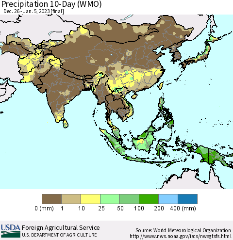 Asia Precipitation 10-Day (WMO) Thematic Map For 12/26/2022 - 1/5/2023