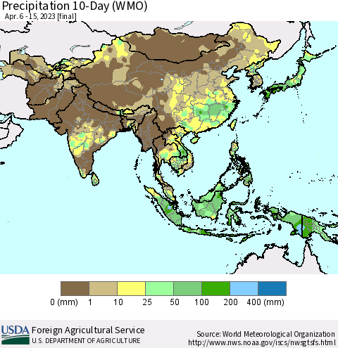 Asia Precipitation 10-Day (WMO) Thematic Map For 4/6/2023 - 4/15/2023