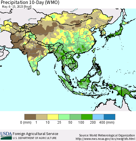 Asia Precipitation 10-Day (WMO) Thematic Map For 5/6/2023 - 5/15/2023