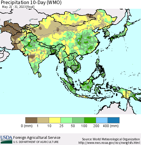 Asia Precipitation 10-Day (WMO) Thematic Map For 5/21/2023 - 5/31/2023