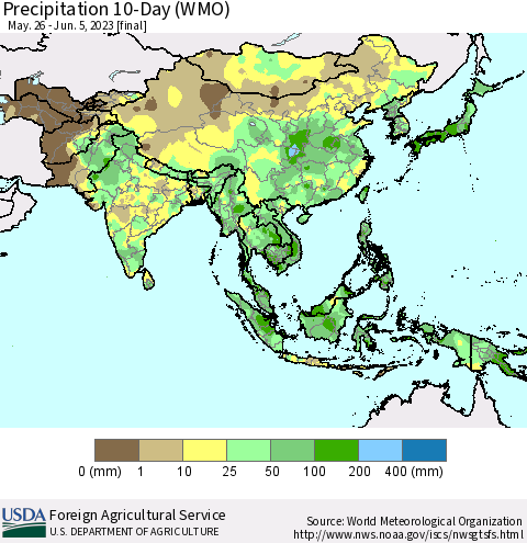 Asia Precipitation 10-Day (WMO) Thematic Map For 5/26/2023 - 6/5/2023