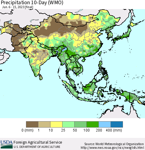Asia Precipitation 10-Day (WMO) Thematic Map For 6/6/2023 - 6/15/2023