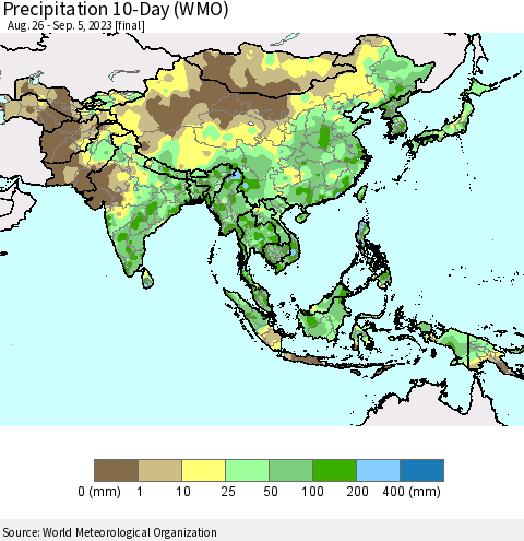 Asia Precipitation 10-Day (WMO) Thematic Map For 8/26/2023 - 9/5/2023