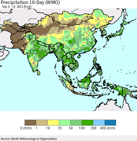 Asia Precipitation 10-Day (WMO) Thematic Map For 9/6/2023 - 9/15/2023