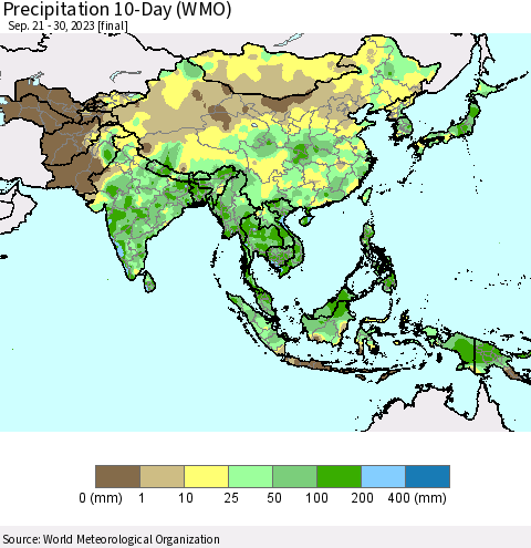 Asia Precipitation 10-Day (WMO) Thematic Map For 9/21/2023 - 9/30/2023