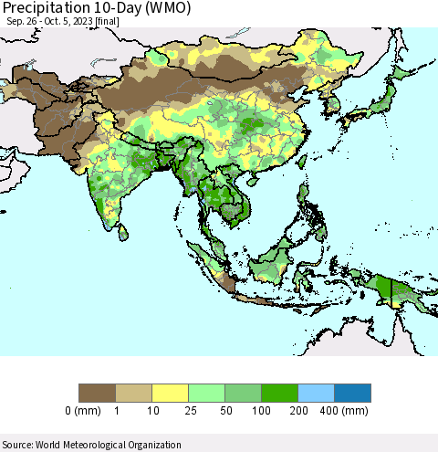 Asia Precipitation 10-Day (WMO) Thematic Map For 9/26/2023 - 10/5/2023