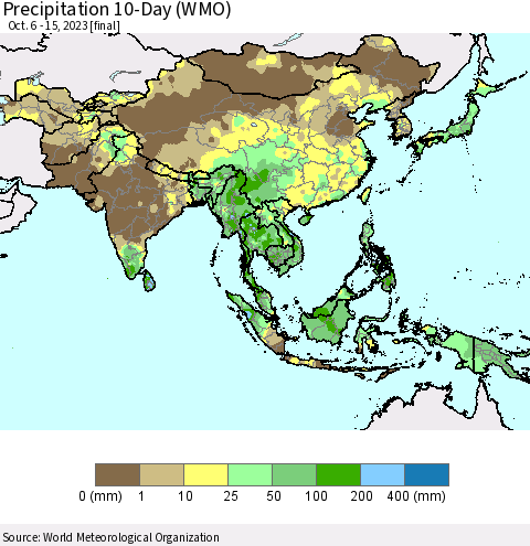 Asia Precipitation 10-Day (WMO) Thematic Map For 10/6/2023 - 10/15/2023