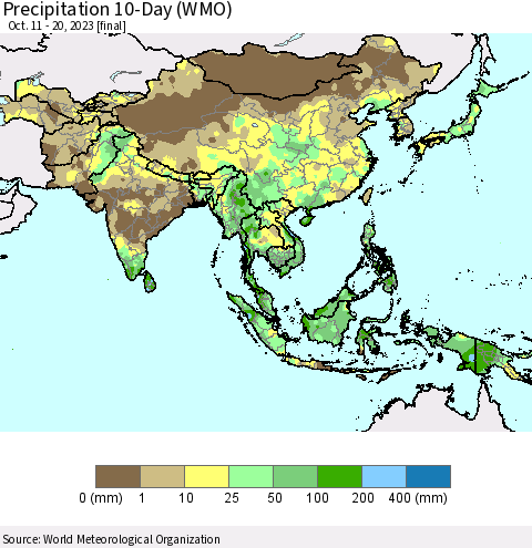 Asia Precipitation 10-Day (WMO) Thematic Map For 10/11/2023 - 10/20/2023