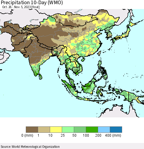 Asia Precipitation 10-Day (WMO) Thematic Map For 10/26/2023 - 11/5/2023