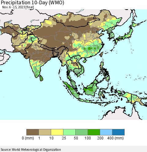 Asia Precipitation 10-Day (WMO) Thematic Map For 11/6/2023 - 11/15/2023