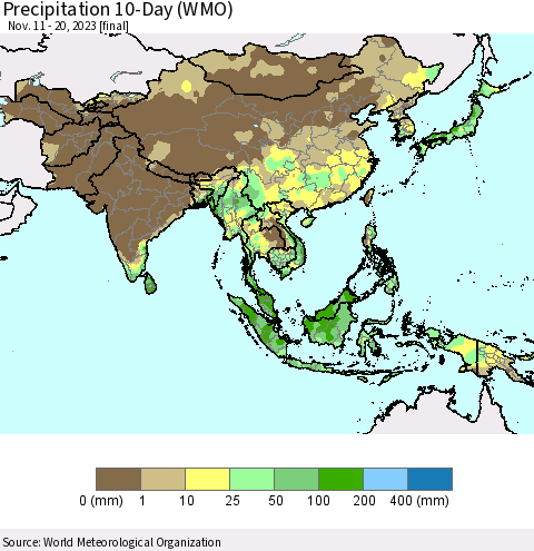 Asia Precipitation 10-Day (WMO) Thematic Map For 11/11/2023 - 11/20/2023