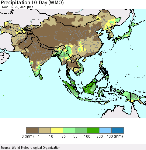 Asia Precipitation 10-Day (WMO) Thematic Map For 11/16/2023 - 11/25/2023