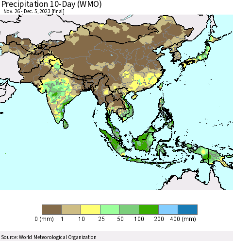 Asia Precipitation 10-Day (WMO) Thematic Map For 11/26/2023 - 12/5/2023