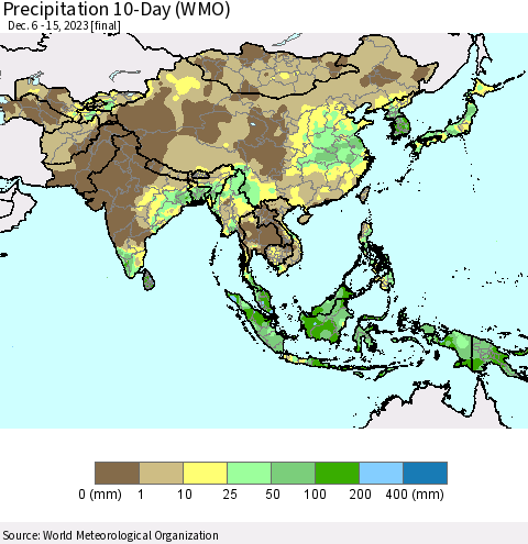 Asia Precipitation 10-Day (WMO) Thematic Map For 12/6/2023 - 12/15/2023