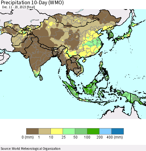 Asia Precipitation 10-Day (WMO) Thematic Map For 12/11/2023 - 12/20/2023