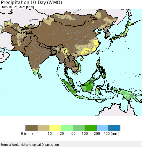 Asia Precipitation 10-Day (WMO) Thematic Map For 12/16/2023 - 12/25/2023