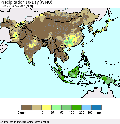 Asia Precipitation 10-Day (WMO) Thematic Map For 12/26/2023 - 1/5/2024