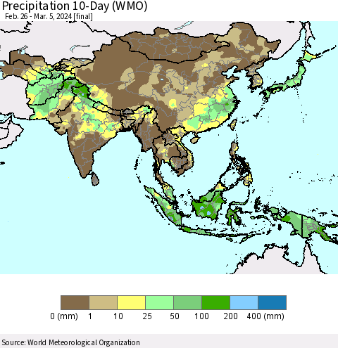 Asia Precipitation 10-Day (WMO) Thematic Map For 2/26/2024 - 3/5/2024