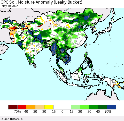 Asia CPC Soil Moisture Anomaly (Leaky Bucket) Thematic Map For 5/6/2022 - 5/10/2022