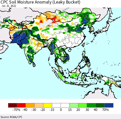 Asia CPC Soil Moisture Anomaly (Leaky Bucket) Thematic Map For 7/26/2022 - 7/31/2022