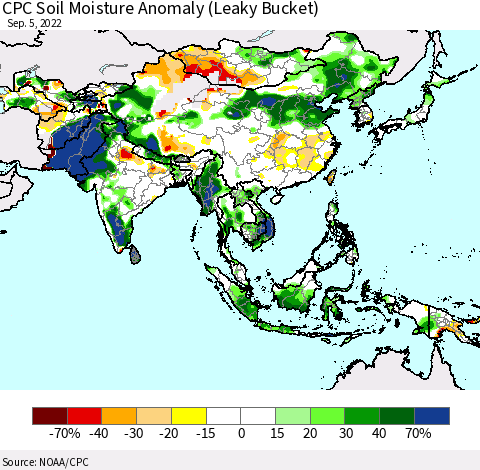 Asia CPC Soil Moisture Anomaly (Leaky Bucket) Thematic Map For 9/1/2022 - 9/5/2022