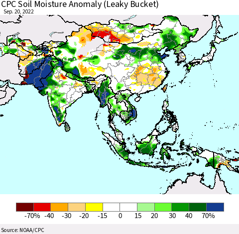 Asia CPC Soil Moisture Anomaly (Leaky Bucket) Thematic Map For 9/16/2022 - 9/20/2022