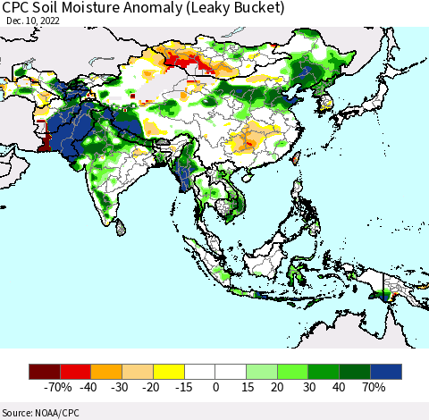 Asia CPC Soil Moisture Anomaly (Leaky Bucket) Thematic Map For 12/6/2022 - 12/10/2022