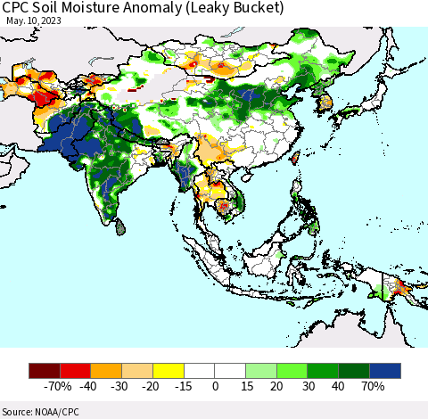 Asia CPC Soil Moisture Anomaly (Leaky Bucket) Thematic Map For 5/6/2023 - 5/10/2023
