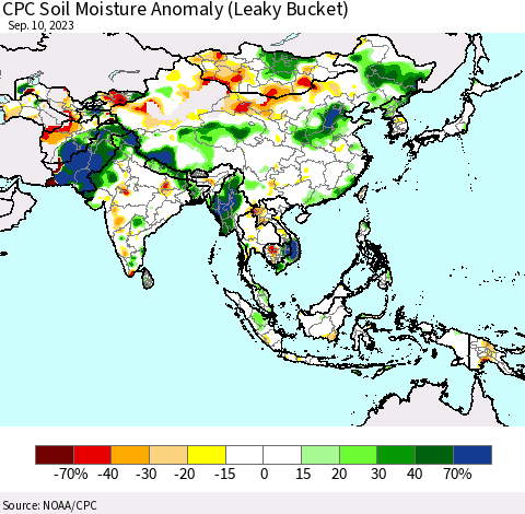 Asia CPC Soil Moisture Anomaly (Leaky Bucket) Thematic Map For 9/6/2023 - 9/10/2023