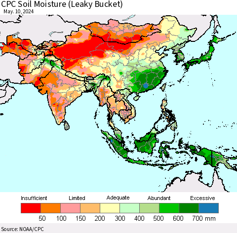 Asia CPC Soil Moisture (Leaky Bucket) Thematic Map For 5/6/2024 - 5/10/2024