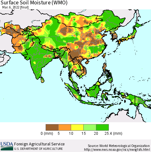 Asia Surface Soil Moisture (WMO) Thematic Map For 2/28/2022 - 3/6/2022