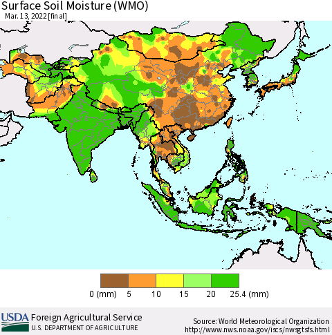 Asia Surface Soil Moisture (WMO) Thematic Map For 3/7/2022 - 3/13/2022