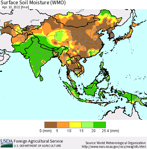 Asia Surface Soil Moisture (WMO) Thematic Map For 4/4/2022 - 4/10/2022