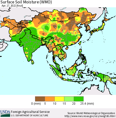 Asia Surface Soil Moisture (WMO) Thematic Map For 4/11/2022 - 4/17/2022