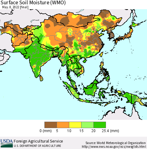 Asia Surface Soil Moisture (WMO) Thematic Map For 5/2/2022 - 5/8/2022
