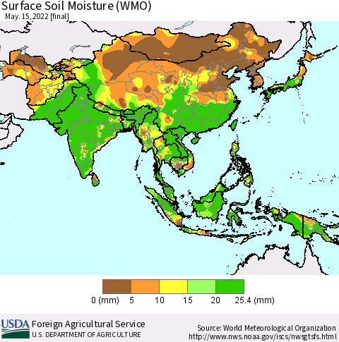 Asia Surface Soil Moisture (WMO) Thematic Map For 5/9/2022 - 5/15/2022