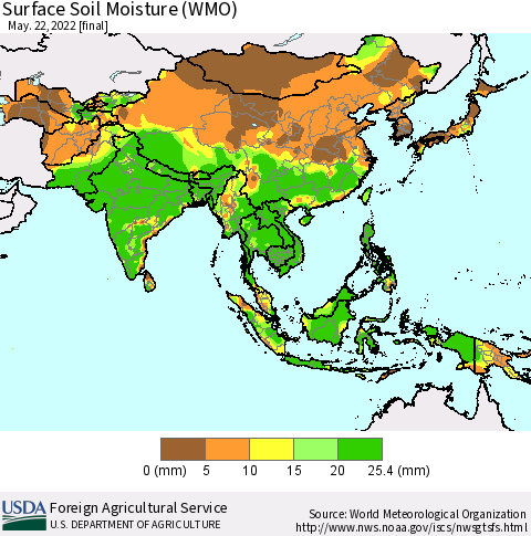 Asia Surface Soil Moisture (WMO) Thematic Map For 5/16/2022 - 5/22/2022