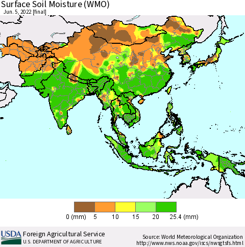 Asia Surface Soil Moisture (WMO) Thematic Map For 5/30/2022 - 6/5/2022