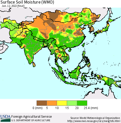 Asia Surface Soil Moisture (WMO) Thematic Map For 6/6/2022 - 6/12/2022